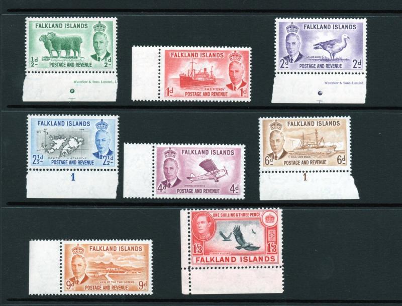 FALKLAND ISLANDS 1952 values to 1/3 marginal MNH condition.