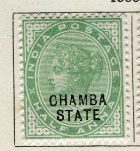 INDIA; CHAMBA 1900 early QV Optd. issue Mint hinged 1/2a. value