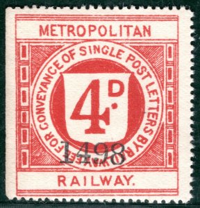 GB MR METROPOLITAN RAILWAY Letter Stamp 4d Mint MM {samwells-covers}LIME97