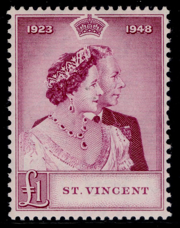 ST. VINCENT GVI SG163, £1 bright purple RSW, LH MINT. Cat £28.