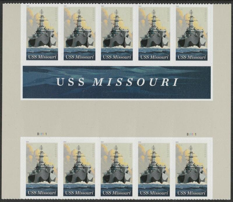 US 5392 USS Missouri forever header gutter block 10 MNH 2019