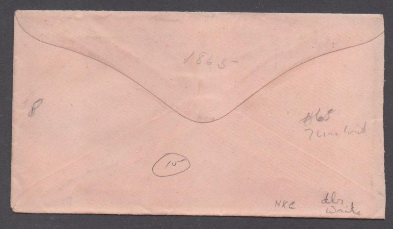 **US 19th Cent Cover SC# 65, Norwich, VT, 11/27 CDS, Nice Grid Cxl, Pink Cover