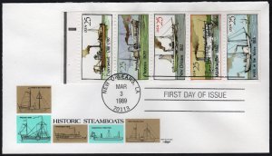 SC#2405-09 25¢ Steamboats Booklet Pane FDC: Artmaster (1989) Unaddressed