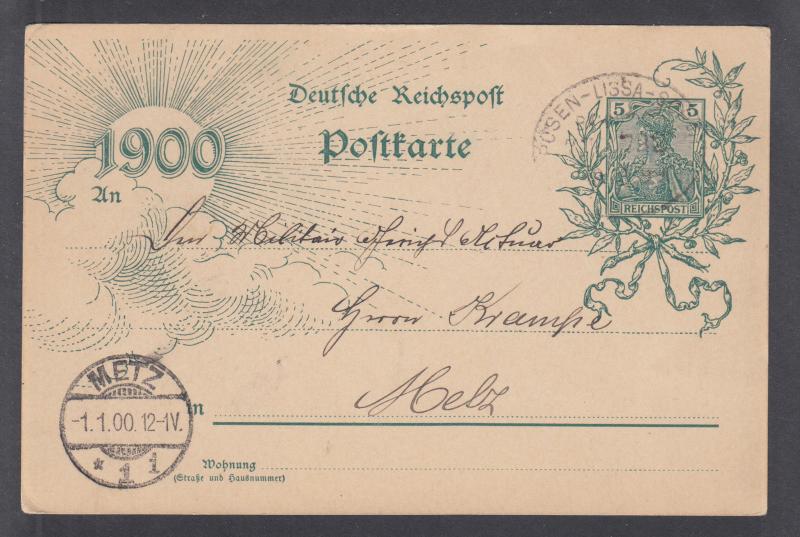 Germany Mi P43IBbd used. 1900 5pf Century Post Card with New Year Date, Railway