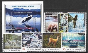 ROMANIA Sc 3782-89 NH SET+S/S of 1992 - ANIMALS