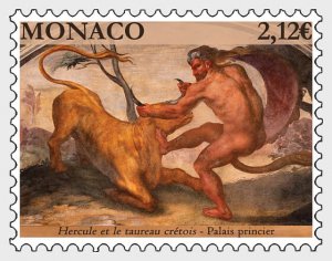 2021 Monaco Heracles & the Cretan Bull Nude in Art Issue (Scott 3062) MNH