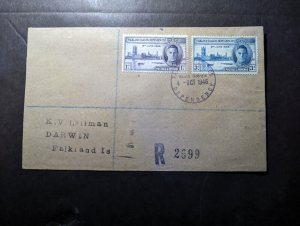 1946 Registered British Falkland Islands Cover South Georgia to Darwin