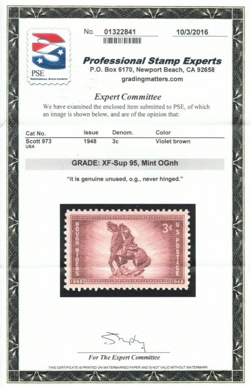 MOstamps - US #973 Mint OG NH Grade 95 with PSE Cert - Lot # MO-1614 SMQ $25