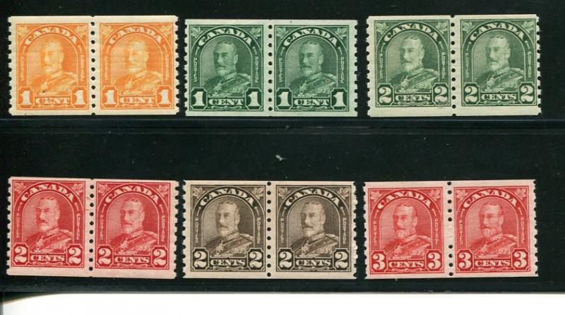 Canada #178-83 Pairs Mint NH