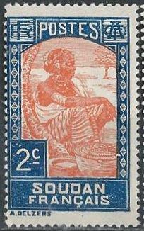 French Sudan 62 (mh) 2c Sudanese woman, dp blue & org (1931)