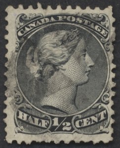 Canada #21iii 1/2c Large Queen Chignon + Spur Varieties PP 33 Or 43 Cork Cancel