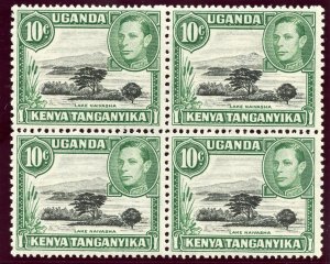 K.U.T. 1938 KGVI 10c block of four Mountain variety superb MNH. SG 135, 135a.