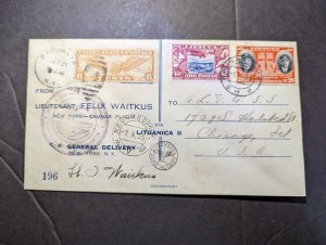 1935 Lithuania USA Airmail Cover Brooklyn NY Felix Waitkus Transatlantic Flight