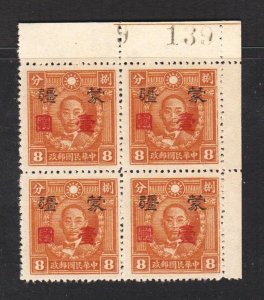 JapOcc Mengkiang 1945 Surch $1/8c New Peking Martyr (Corner B/4)b MNH CV$20