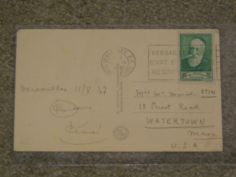 FRANCE 1937 PHILATELIC EXPO. POSTAL CARD, SCOTT# B49, TO USA