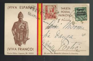 1937 CAdiz Spain Civil War Postcard Cover Franco to Portici Italy via Gibraltar