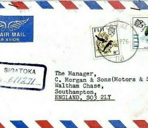 FIJI Cover *Sigatoka* Registered 1976 Air Mail Southampton CARS BIRDS CS291