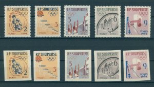 ALBANIA, 1964 TOKYO SUMMER OLYMPIC GAMES 1963, perf. and imperf. NH SETS