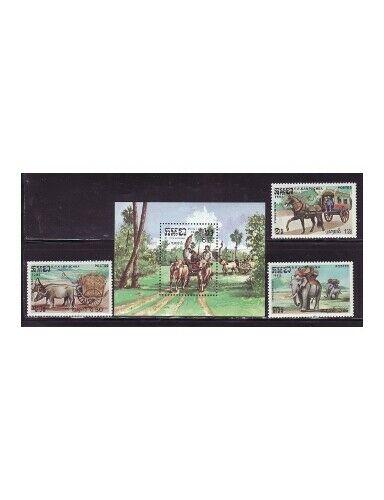 Cambodia - Animal Transport on Stamps - 3 Stamp Set + S/S Set 548-51