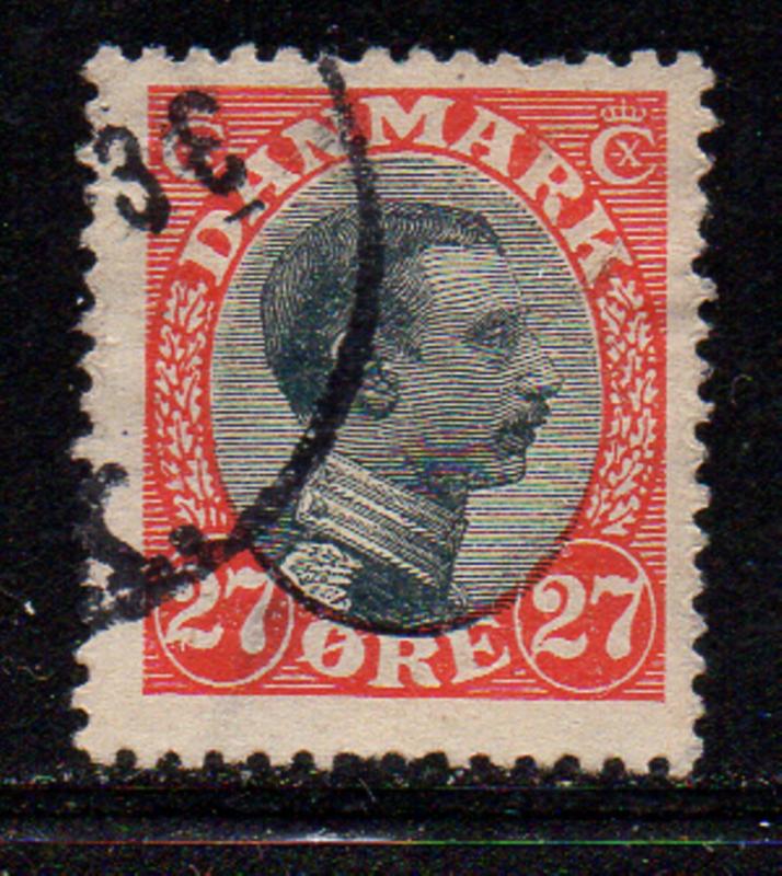 Denmark Sc 110 1918 27 ore Vermilion & black Christian X stamp used