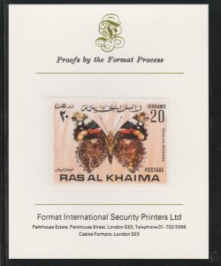 RAS AL KHAIMA 1972 BUTTERFLIES  imperf on FORMAT INT PROOF CARD