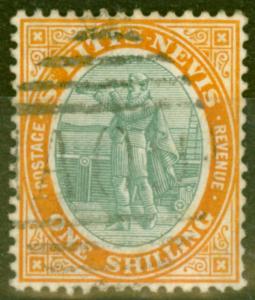 ST KITTS 1909 1S gris-vert & Orange SG20 très bien utilisé