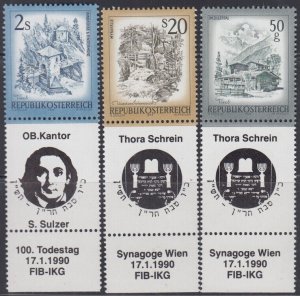 AUSTRIA  JUDAICA TABS # 033, MNH SET of 3, 100th ANN DEATH CANTOR SALOMON SULZER