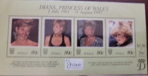 O) 1998 TUVALU, SPECIMEN, DIANA PRINCESS OF WALES, WEARING RED EVENING DRESS, BL