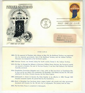 INDIANA STATEHOOD 1308 FDC 1966 Croydon IN Cancel Has Text Card Insert