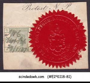 GREAT BRITAIN - 1887 QV POSTAGE & REVENUE STAMP SG#194 ON LETTER CUT-OUT - USED