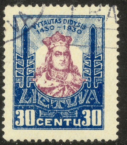 LITHUANIA 1930 30c Grand Duke Vytautas Issue Sc 247 VFU