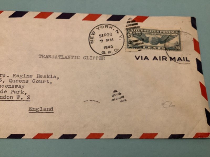 Opened by Censor U.S.A. to England 1940 Air Mail  Stamps Cover R41521