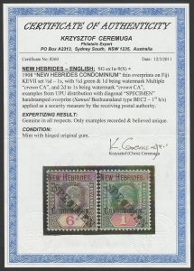 NEW HEBRIDES 1908 KEVII set SPECIMEN UNIQUE Bechuanaland Archive w/ Certificate.