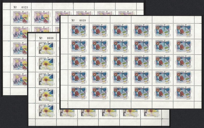 Honduras Ships Discovery of America UPAEP 3v Sheets 1991 MNH SG#1163-1165