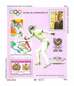 #2272 BOLIVIA 1988 SPORTS OLYMPIC GAMES SEUL 88 S/SHEET MI BL 176 YV 148 MNH