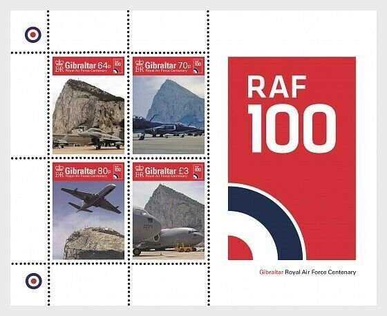 2018    GIBRALTAR  -  ROYAL AIR FORCE CENTENARY  -  UNMOUNTED MINT MINI SHEET