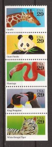 1992 USA - Sc2709a - MNH VF - Strip of 5 - Wild Animals - Never Folded (No tab)