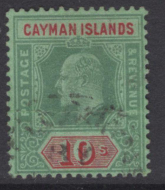 CAYMAN ISLANDS SG34 1908 10/= GREEN & RED/GREEN USED