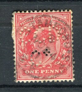 BRITAIN; Early 1900s Ed VII issue fine used 1d. value + PERFIN