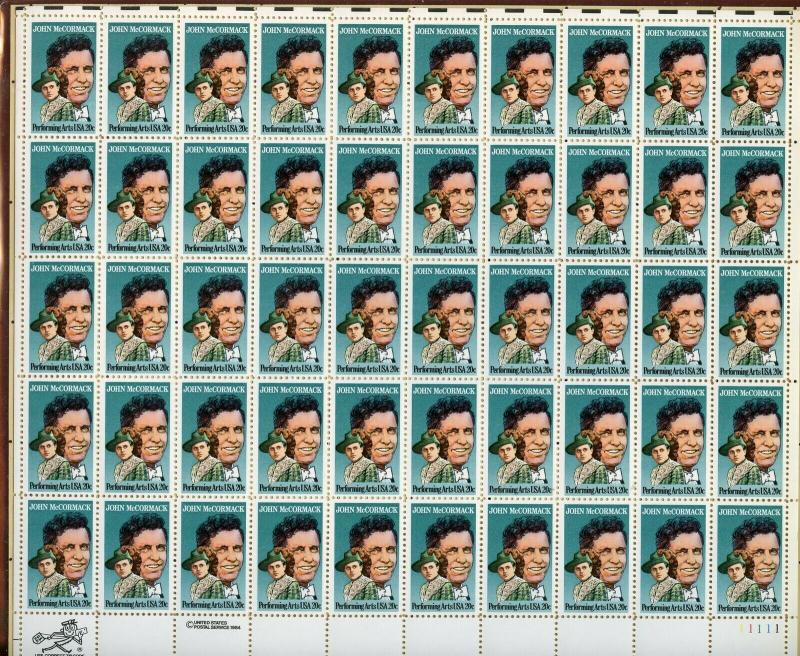 UNITED STATES SCOTT# 2090 JOHN MCCORMACK SHEET OF 50 STAMPS MNH AS SHOWN