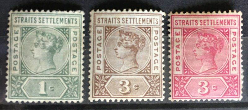 MALAYA 1892-99 STRAITS SETTLEMENTS QV 1c & 3c MINT SG#95-97 M2710