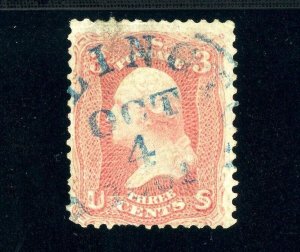 Scott 64 Used FVF US 1861 Washington Blue Cancel SCV $550+