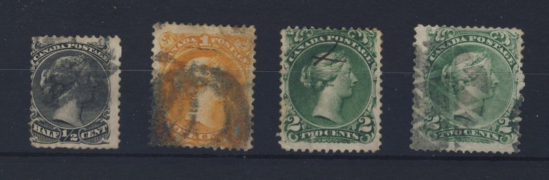 4x Canada Large Queen Used Stamps #21-1/2c #23-1c 2x #24-2c Guide Value= $250.00