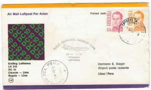 Venezuela 1978 Cover Stamps First Flight Caracas Lima Peru Lufthansa