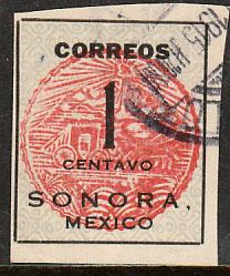 MEXICO 394, 1c SONORA COACH SEAL. USED. F-VF. (510)