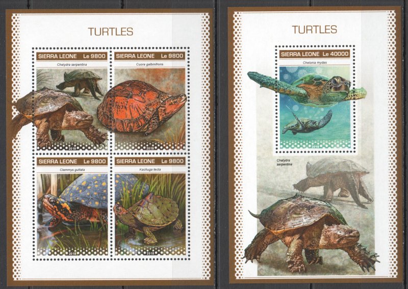 HM1607 2018 SIERRA LEONE TURTLES MARINE LIFE REPTILES FAUNA #10305-8+BL1570 MNH