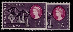 KENYA UGANDA TANGANYIKA QEII SG192 + 192a, 1s SHADE VARIETIES, NH MINT. Cat £20.