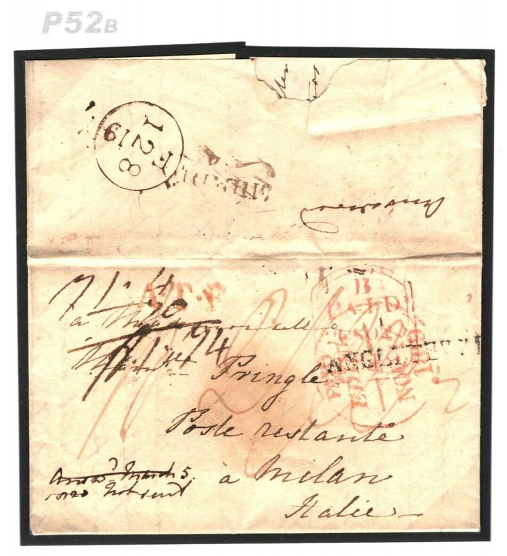 GB SCOTLAND Edinburgh Cover 1827 LOMBARDY MAIL Milan *Poste Restante* Italy P52b