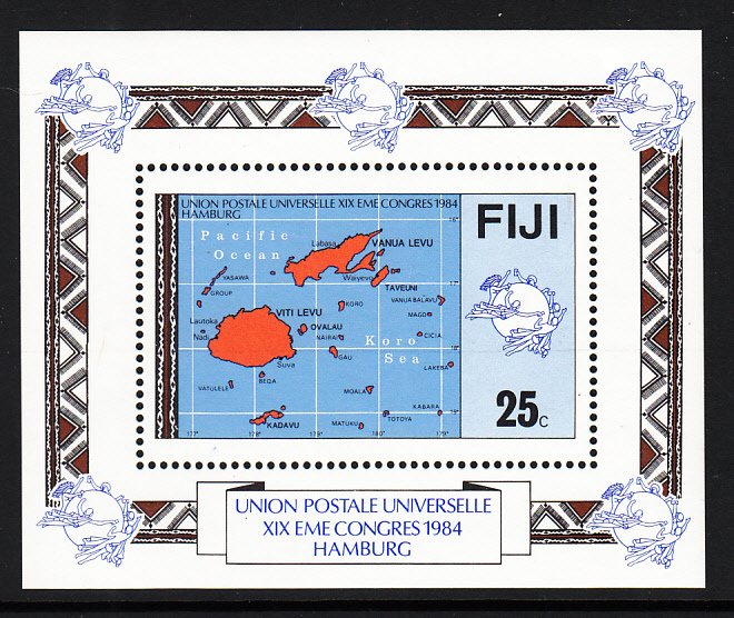 Fiji 513 UPU Map Souvenir Sheet MNH VF