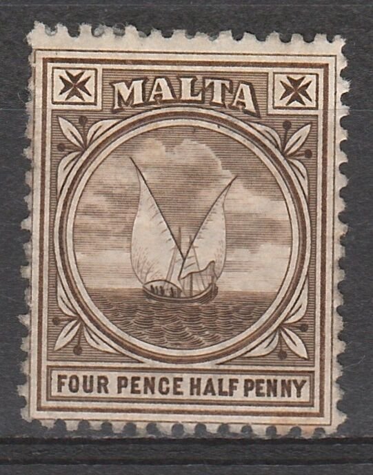 MALTA 1899 SAILING BOAT 41/2D WMK CROWN CA